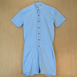 RomperJack Mens Light Blue Short Sleeve Button Front Romper Size Medium New